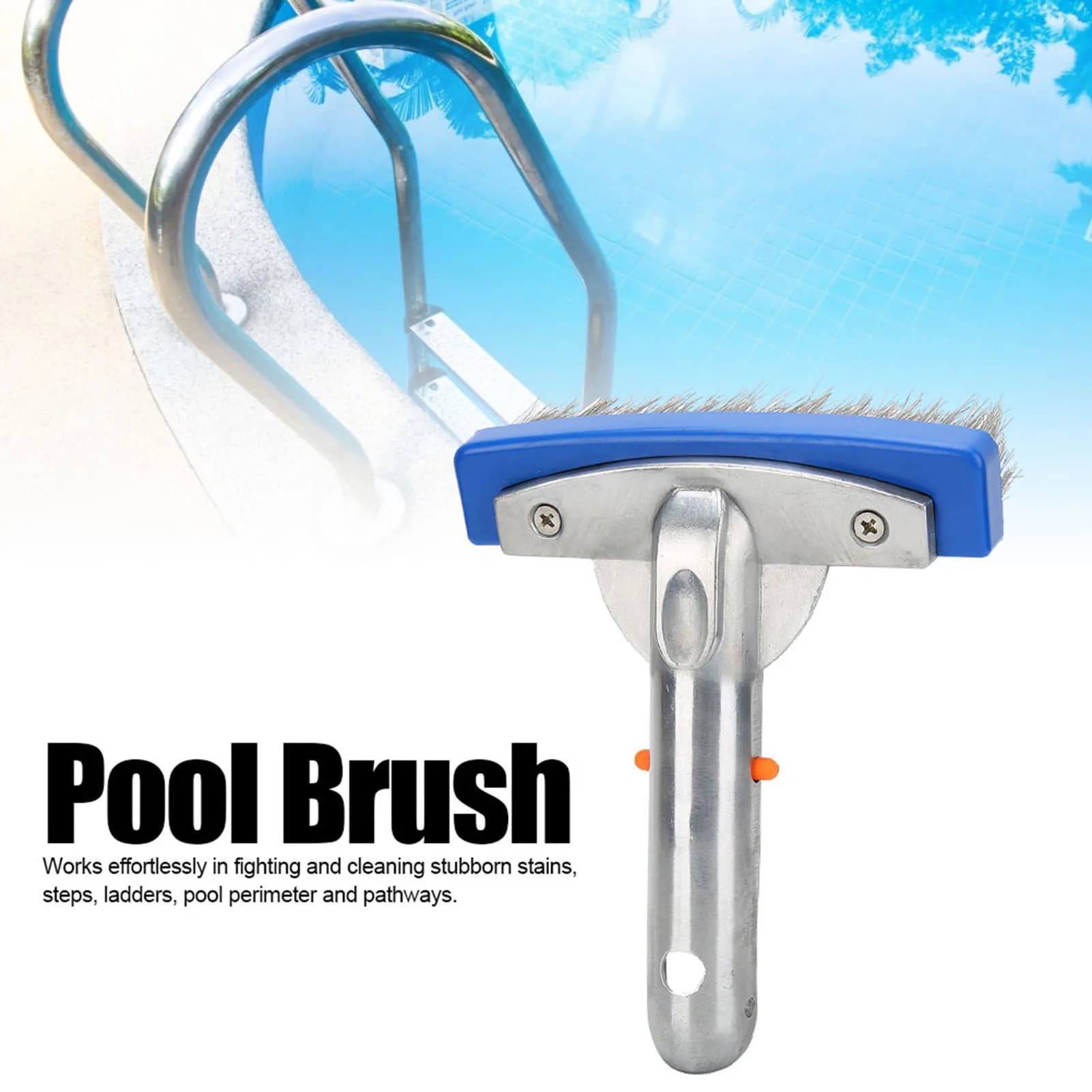 5.5in Swimming Pool Stainless Steel Brush for Spa Pond Floor Wall Cleaning Equipment Swimming Pool Cleaning Brush