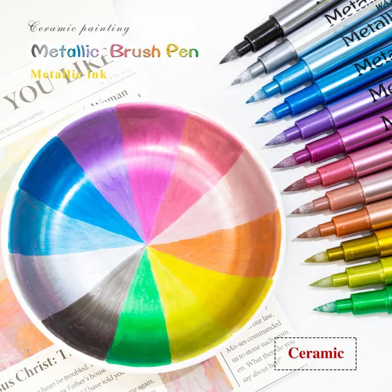 24 Colors Metallic Acrylic Paint Markers for Rock, Fabric, Wood, Glass, Craft, Decoration Paint Pens Christmas Gift Art Supplies