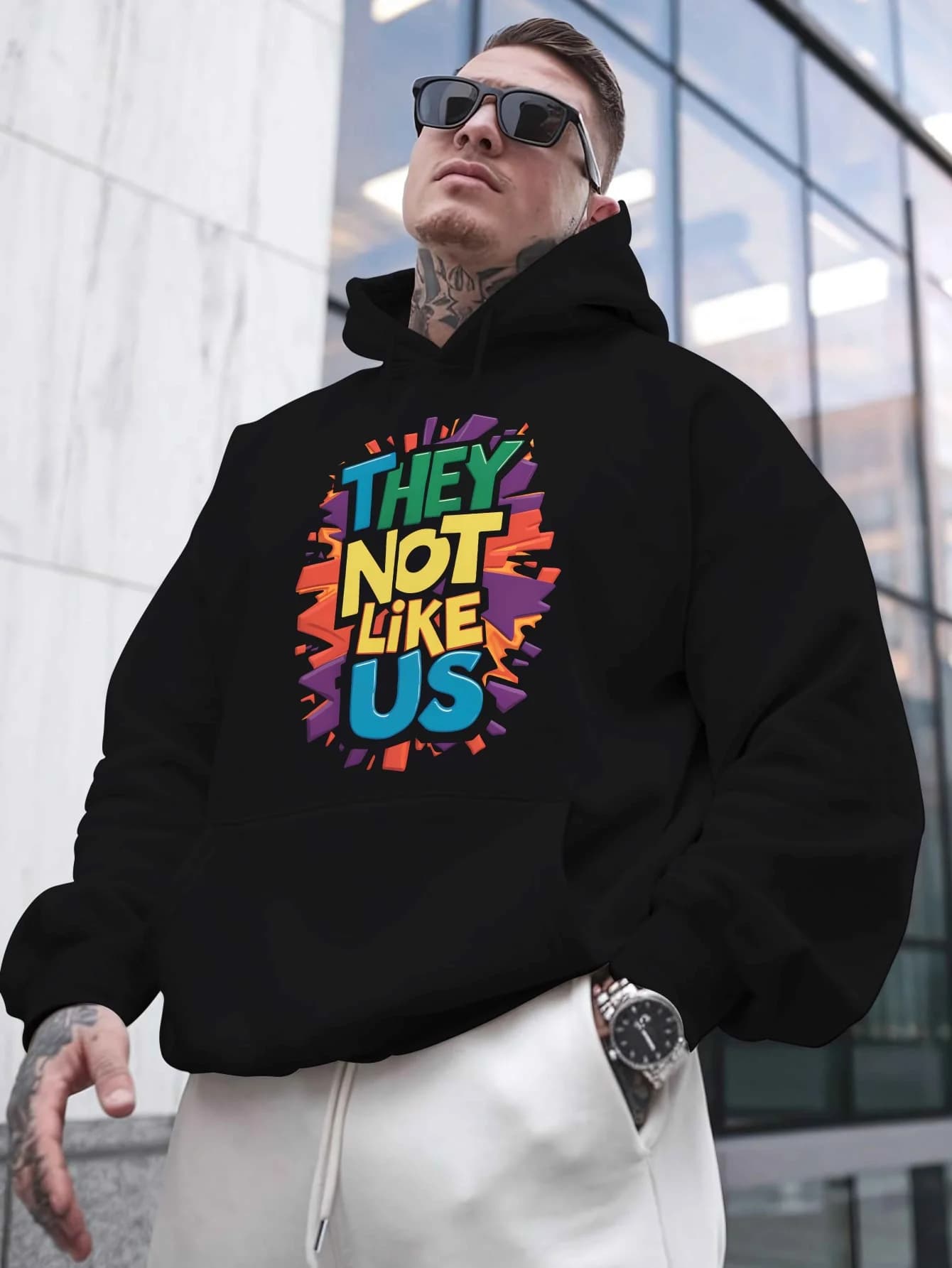 Felpa con cappuccio in peluche "They Not Like Us" da uomo di Top Pick: stampa americana, autunno-inverno, regalo