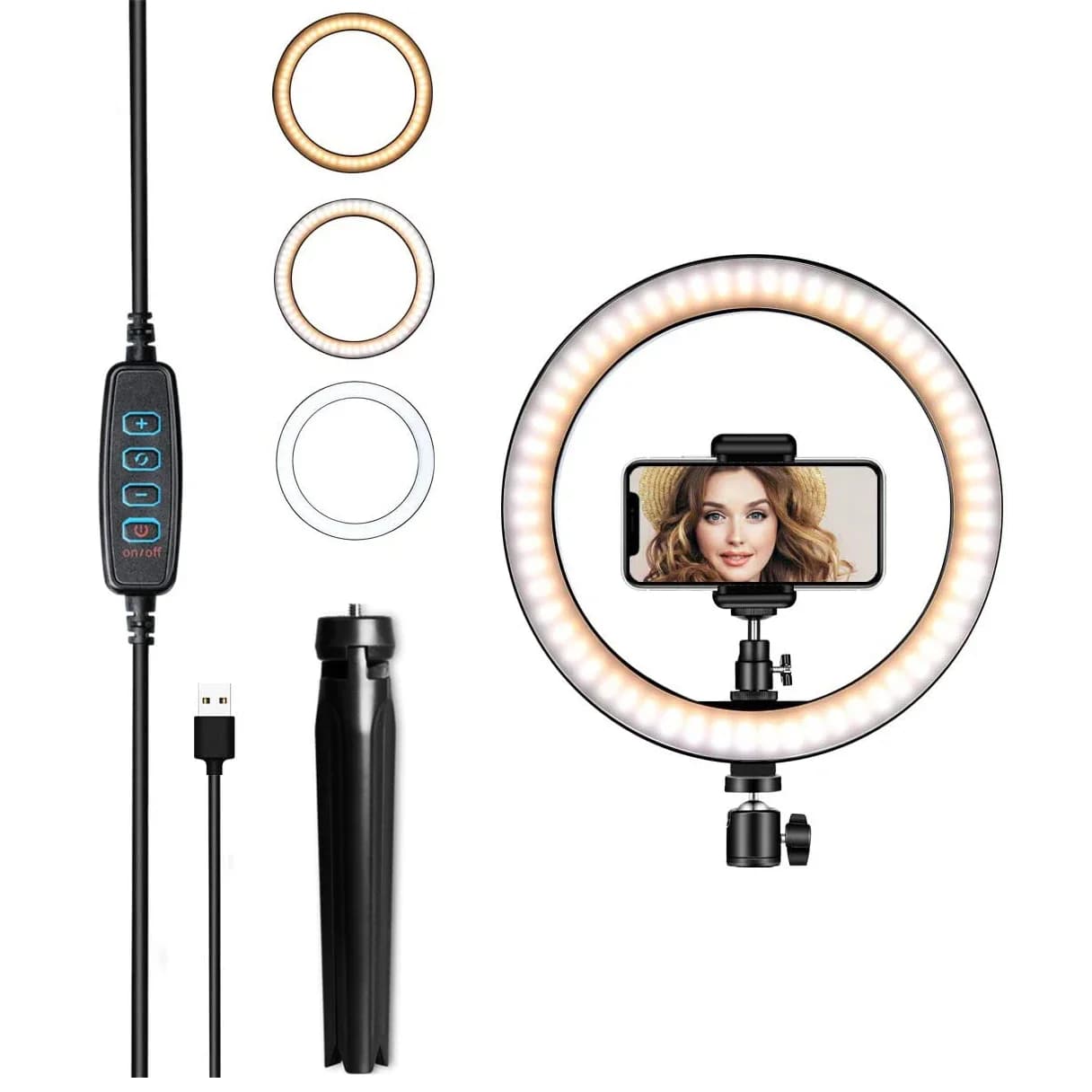 10 "26 cm LED Selfie Ring Light Photography RingLight Support Phone Tripod Circle Filling Light Trepied Streaming Dimmable Lamp