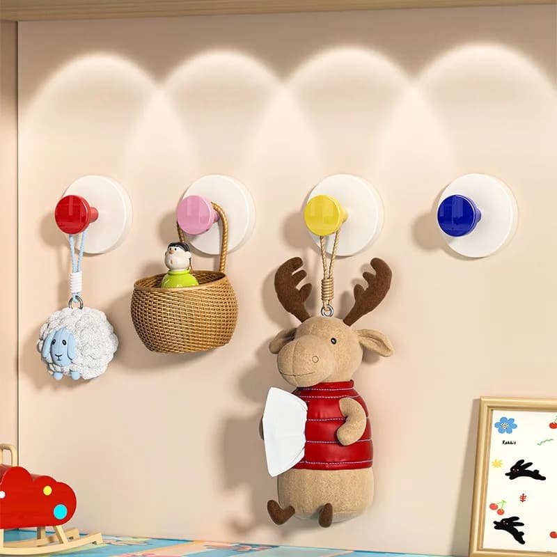 4pcs No Punching Bathroom Kitchen Hook - Movable,Colorful Strong Suction Cup Hook, Suitable for Keys, Towels, Bags, Dolls