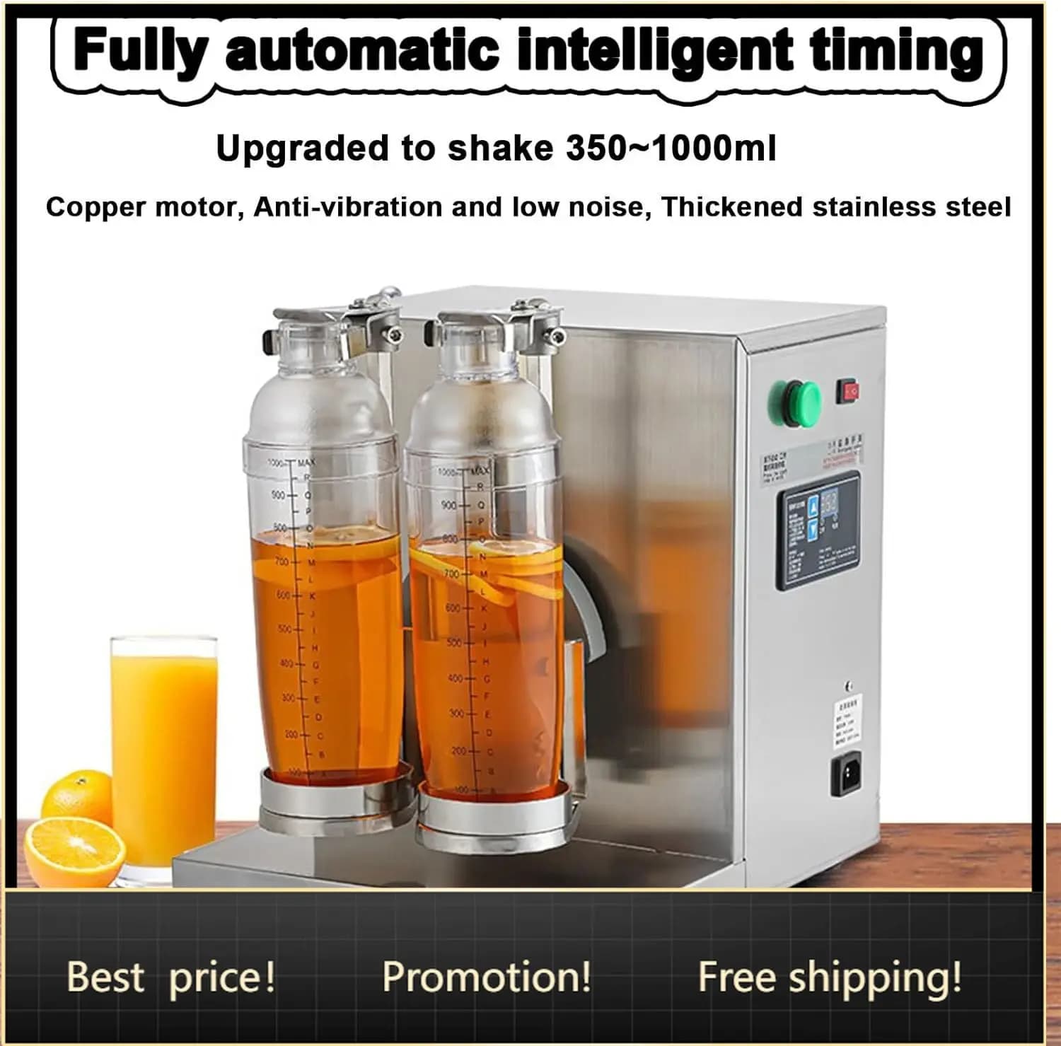 Milkshake Maker Electric Milk Tea Shaker Machine Double Frame Cocktail & Drink Mixer Stainless Steel, Includes 2 Cups, for Bubbl
