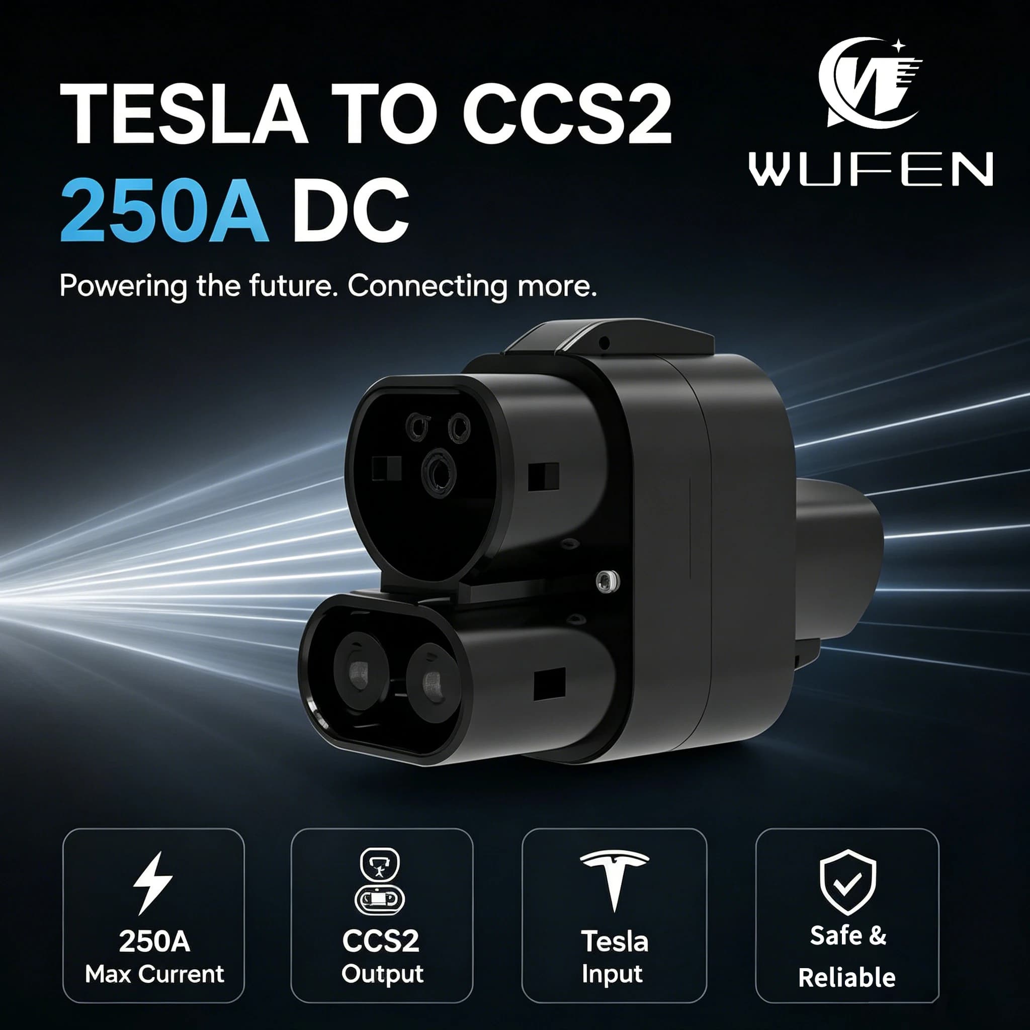 WUFEN Tesla to CCS2 DC Adapter NACS to CCS2 Fast Charging Adapter 250A 250KW EV Charger Converter for CCS2 EV Cars