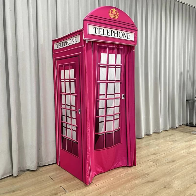 Cabina Fotografica 3D a Forma di Cabina Telefonica Chiara con Arco e Supporto a Parete per Decorazioni di Compleanni, Matrimoni e Feste con Sfondo ad Arco di Palloncini