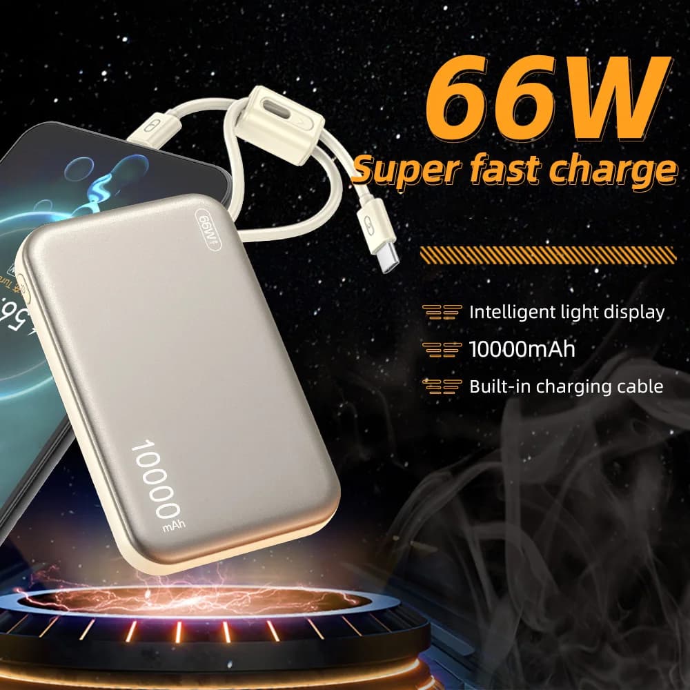 Kiki Shoot Power Bank 10000mAh Ricarica Rapida 66W Certificazione Cinese CCC con Cavo di Ricarica per iPhone Xiaomi Huawei