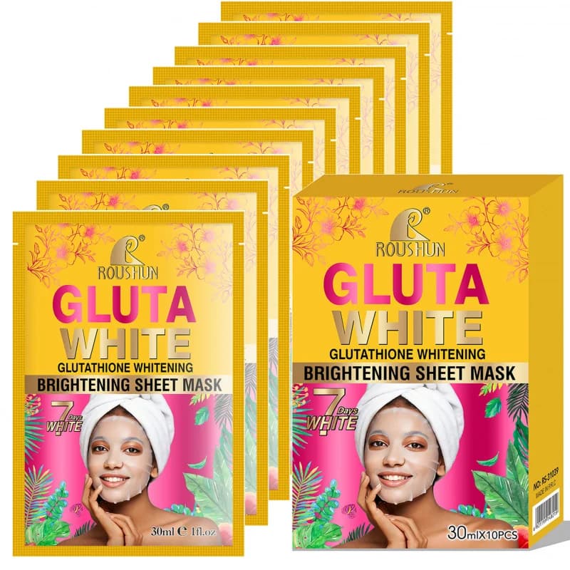 Maschera viso Gluta White, cura del viso, idratante e delicata sulla pelle, facile da assorbire, cura quotidiana della pelle, 10 pezzi/scatola