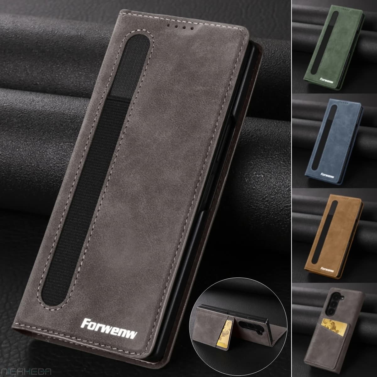 Custodia per telefono a portafoglio in pelle da lavoro per Samsung Galaxy Z Fold 7 6 5 4 3 5G Fold7 Carte Solt Tasca per borsa con custodia per penna Coque