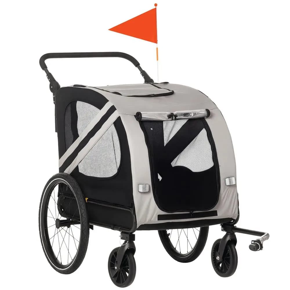2in1 Pet Bike Trailer for Small Medium Dogs, RoadVisibility Dog Stroller Bicycle Carrier, WeatherStrong Bike Wagon Trailer Side