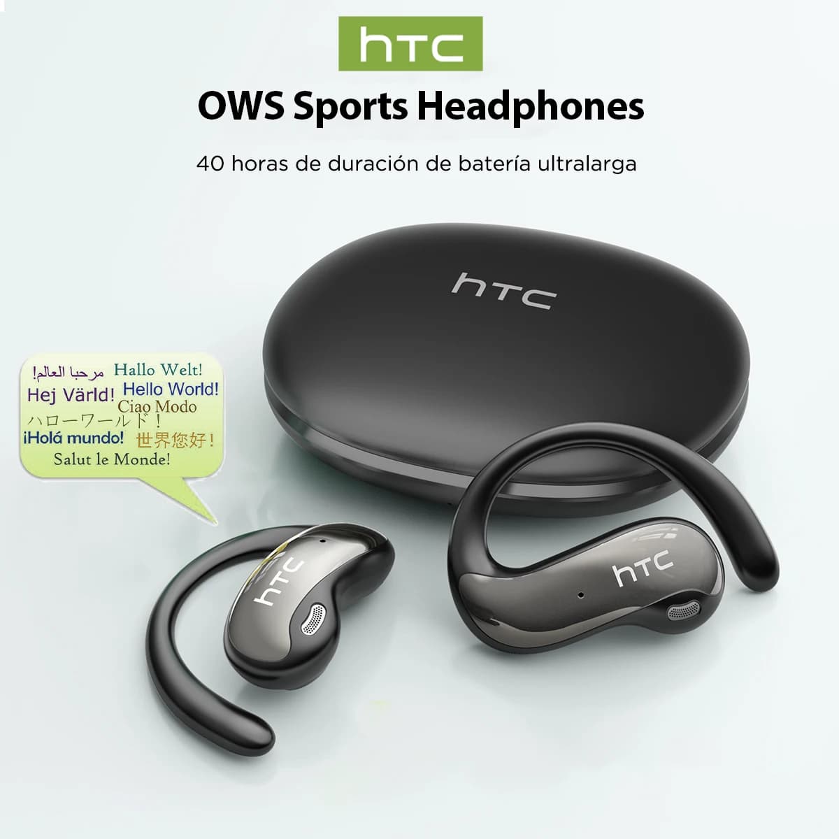 HTC NE19 Bluetooth Earphones AI OWS Sports Wireless Headphones with Mic Powerful Bass AI Translator Earbuds Waterproof Long Life