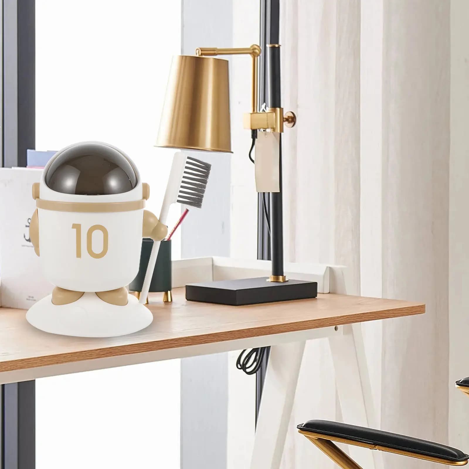 Set di 1 piccolo cestino per rifiuti con stampa simpatica di astronauta, leggero, con bordo resistente, per camera da letto, scrivania, tavolo, casa e ufficio