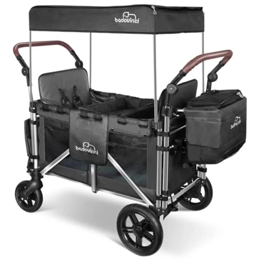 Passeggino Pieghevole per 2 Bambini con 2 Sedili Alti, Cinture a 5 Punti, Tettuccio Regolabile in Blu, Perfetto per Giardino, Campeggio, Spesa