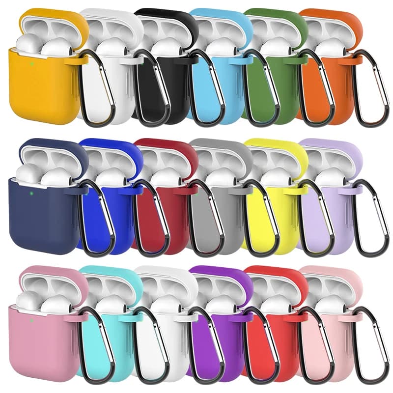 Custodia in silicone per auricolari Apple Airpods 1 2, cover protettiva anti-caduta per cuffie wireless con gancio e accessori