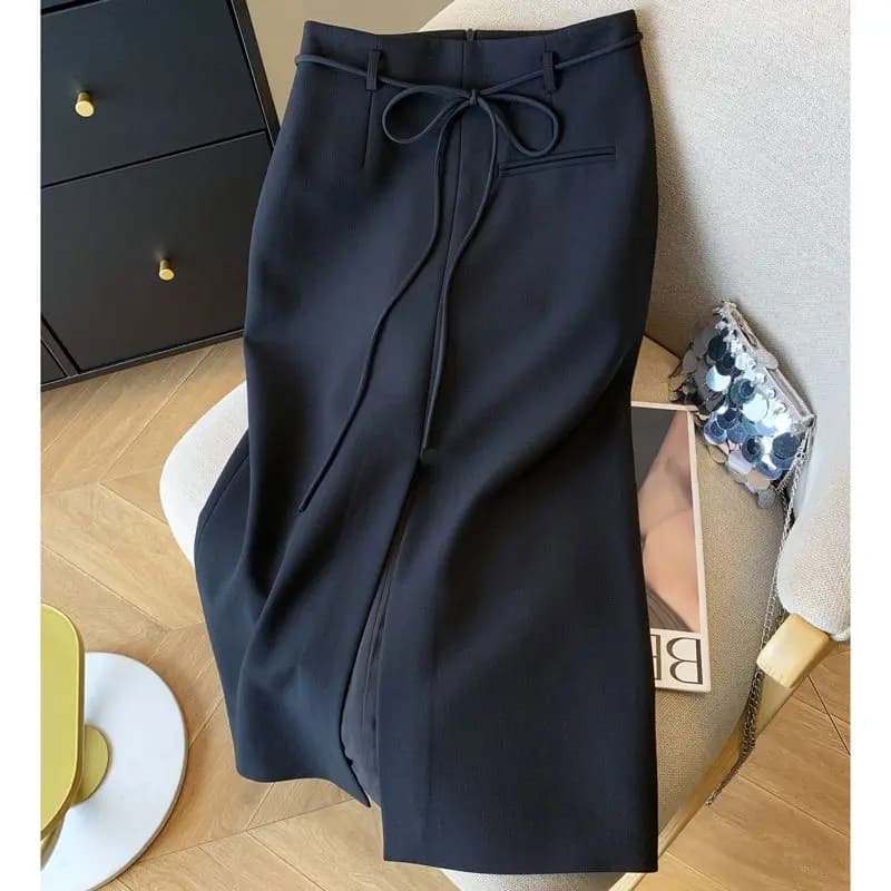2025 Spring New Black Office Lady Lacing High Waist A-line Skirt Ladies Simplicity Elegant Slim High Waist Skirts Women Clothes