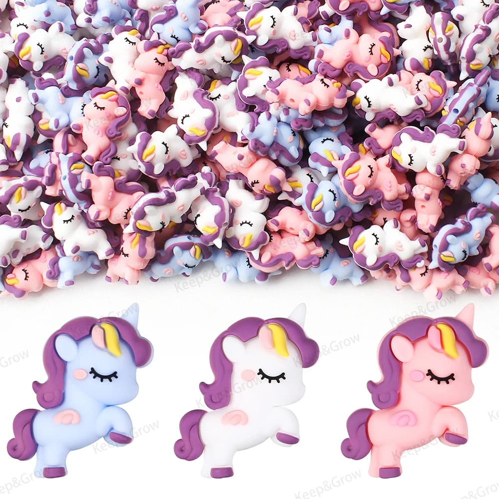 5/20/50 Pz Unicorno 3D Perline di Silicone Pony Carino Piccolo Foal Perline Focale per il FAI DA TE Portachiavi Borsa Creazione di Gioielli Penna Accessorio In Rilievo