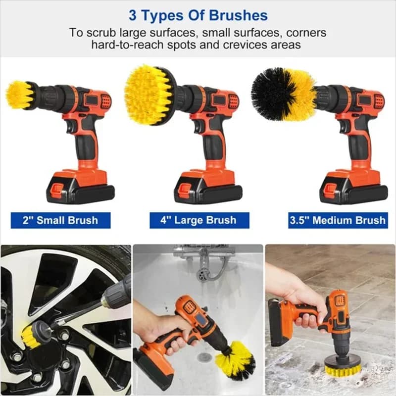 3 Pcs/Set Power Drill Brush Set - Portable Scrubber Cleaning Tool Kit for Bathroom Kitchen Grout Floor Tub Shower Tile Surface