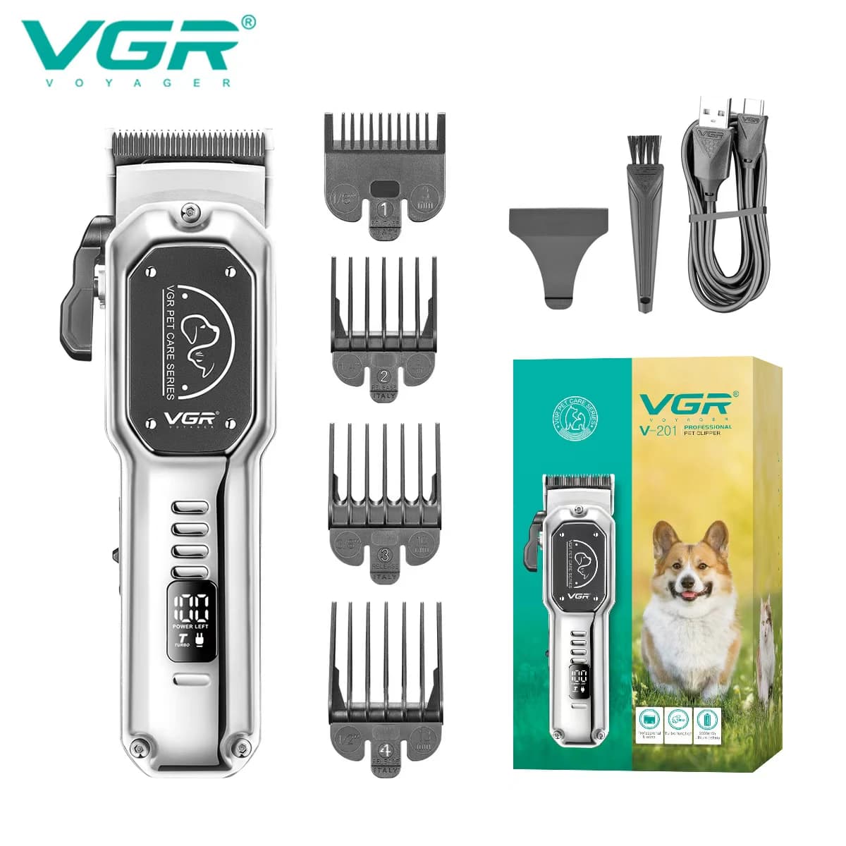 VGR Electric Haircut for Pets Professional Dog Razor Pet Haircut Digital Haircut for Metal LED Pets V-201