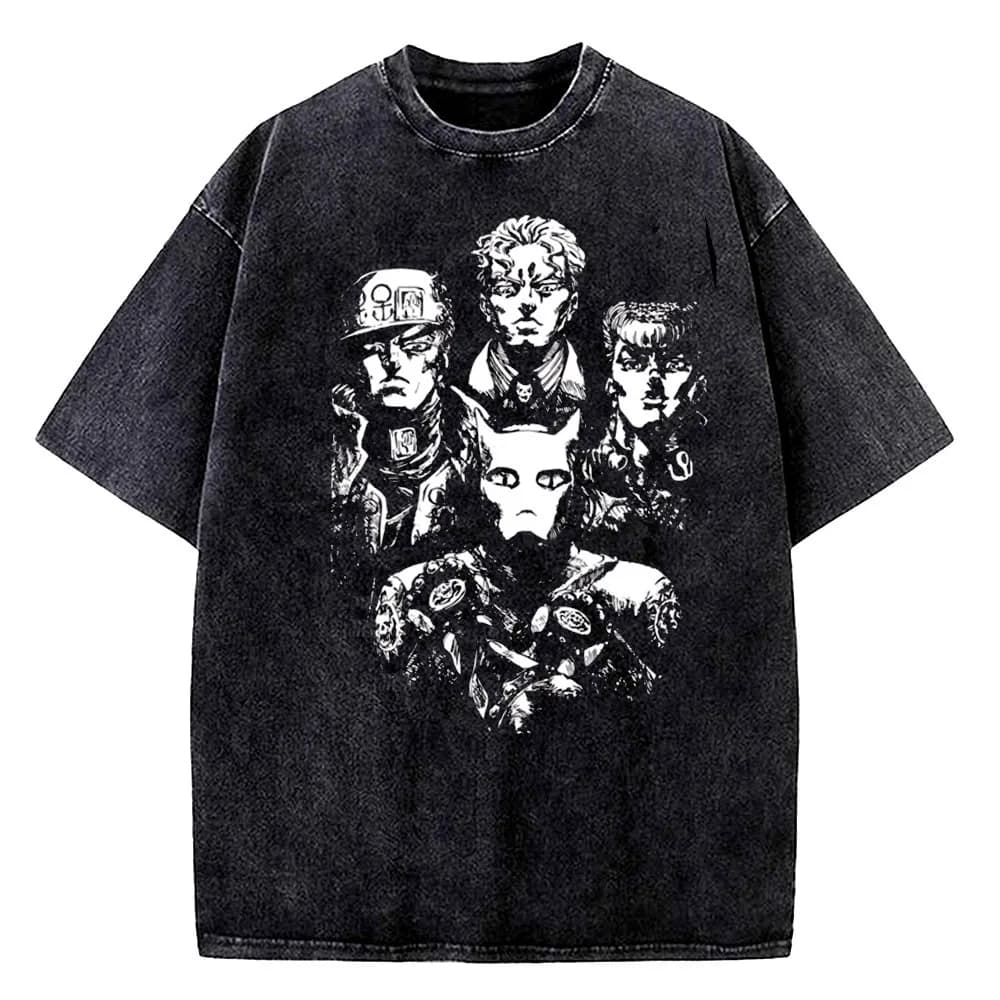 Jojo's Bizarre Adventure Vintage Washed cotton t shirt teen Classic Retro Digital Grunge shirt Pop Culture Punk anime Y2k kawaii