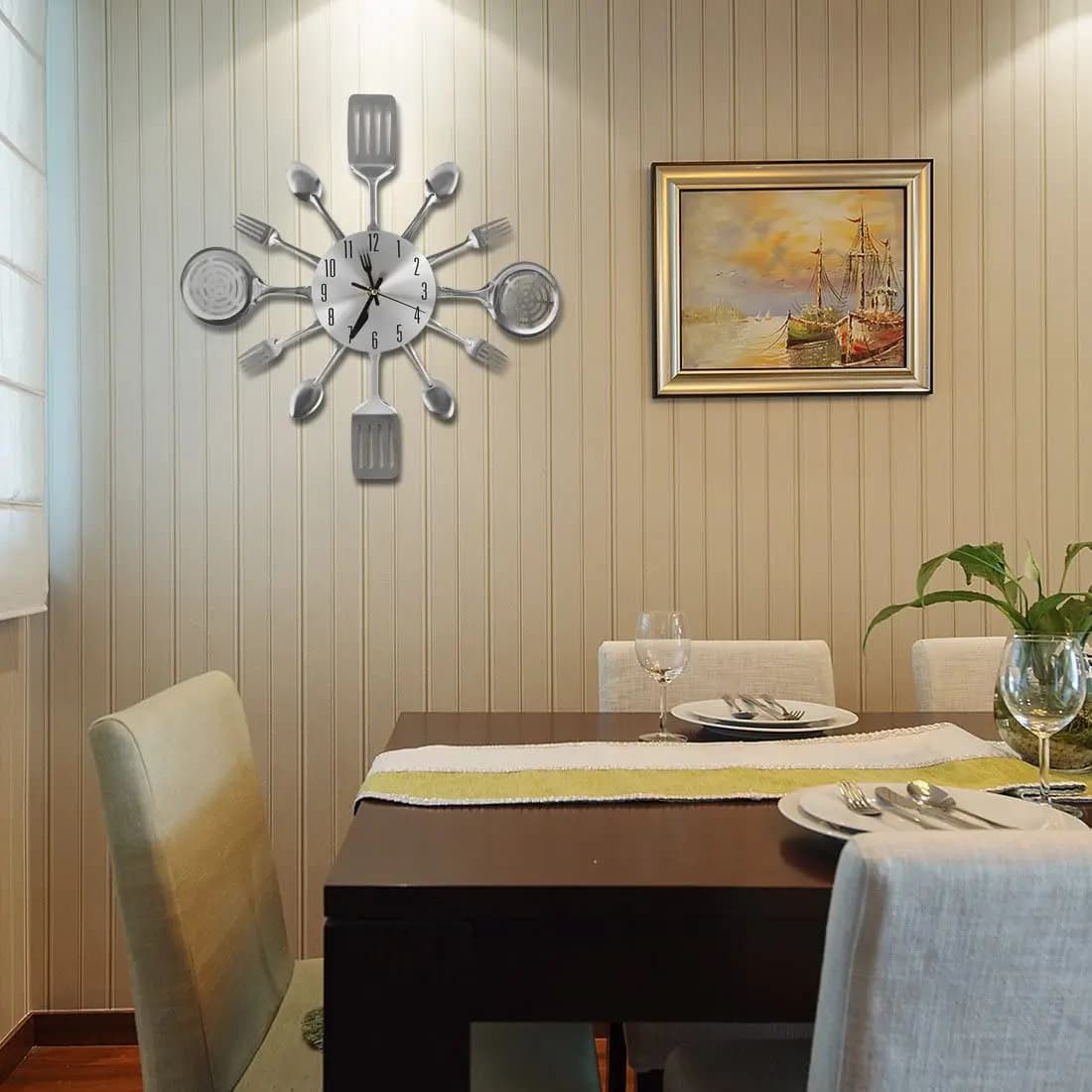 Large kitchen wall clocks with spoons and forks, large decorations for the house and lovely gifts, wall clock with creative crockery, wall clock- ABQU