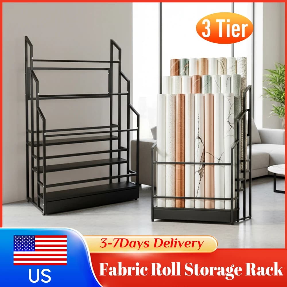 Espositore a 3 livelli per tessuti, robusto, commerciale, porta rotoli di tessuto per pellicole per vetri auto, pellicole in PVC, tovaglie