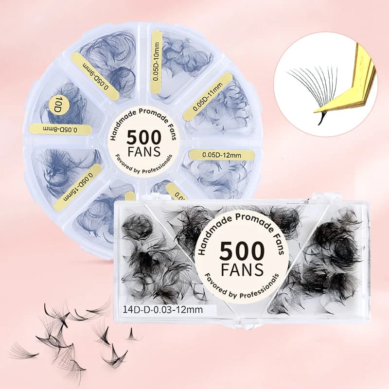 Nuovo 500 ventagli preconfezionati sciolti Base a punta Lash Ciglia finte individuali fatte a mano Volume Stelo sottile Ventole affilate Estensione ciglia