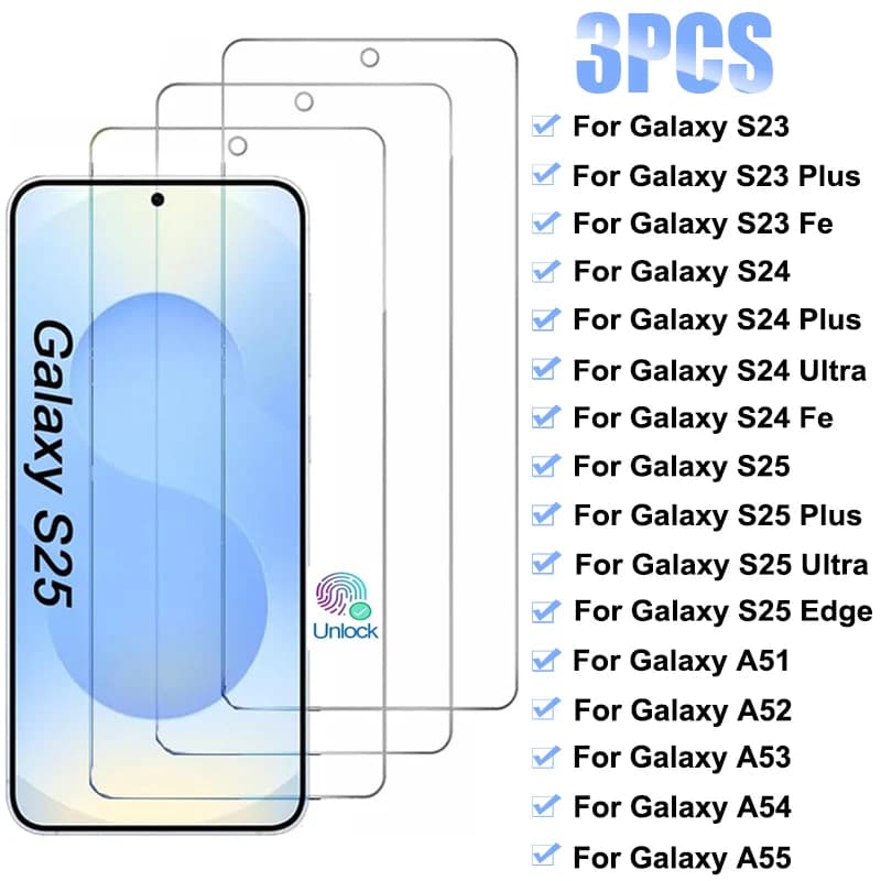 3PCS Vetro Temperato Per Samsung Galaxy S25 S24 Ultra S25 Plus S23 Fe Protezione Dello Schermo Per Samsung A51 A52S A53 A54 A55 5G di Vetro
