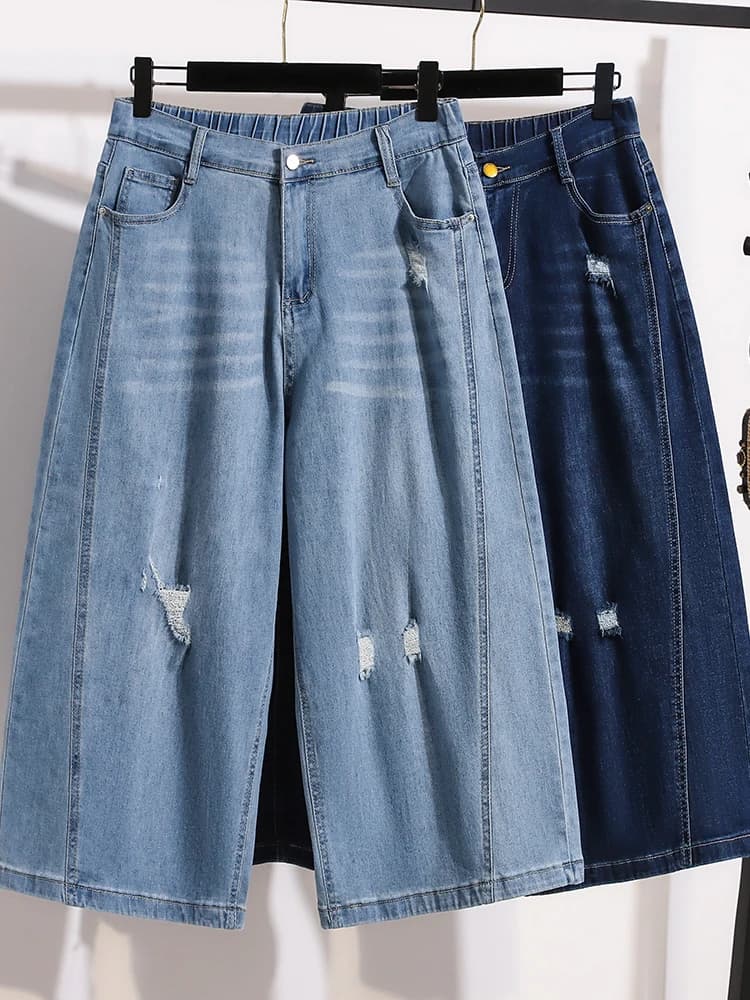 Summer New Style Thin Stretchy Denim Jeans High Waist Casual Pants Wide Leg Pants Loose Fit Casual Wear for plus Size Women