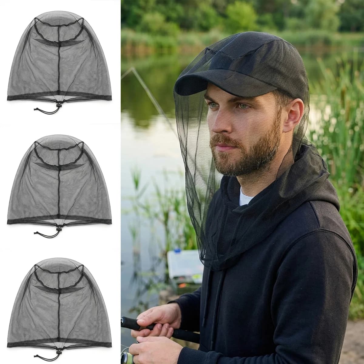 Cappello a Rete Anti-Zanzare per Lavori all'Aperto, Casco per Apicoltura, Pesca e Giardinaggio, Protezione da Insetti Traspirante per Uomo