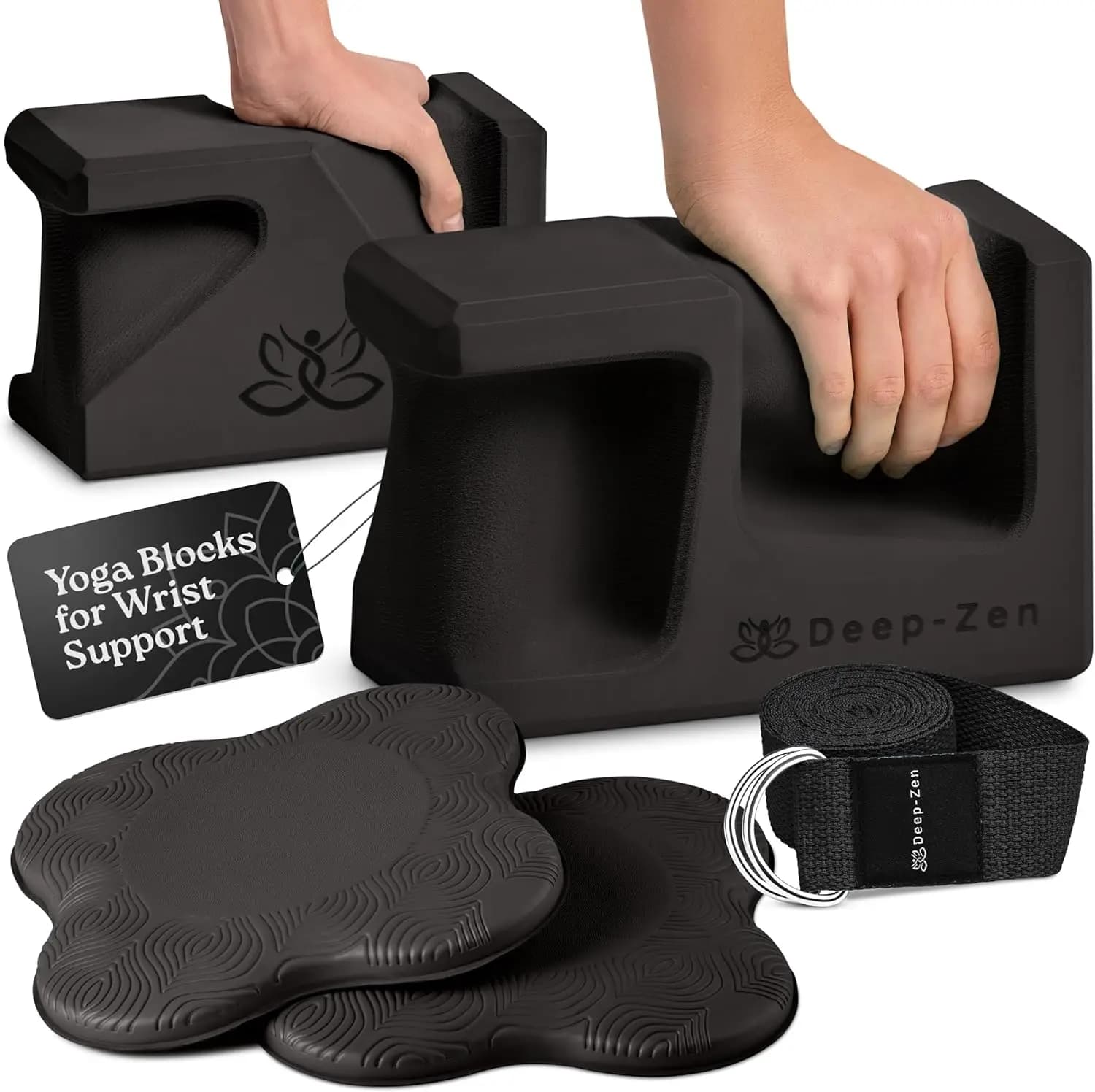 Set di blocchi ergonomici per yoga con ginocchiere e cinturino per il supporto del polso e il comfort durante il pilates