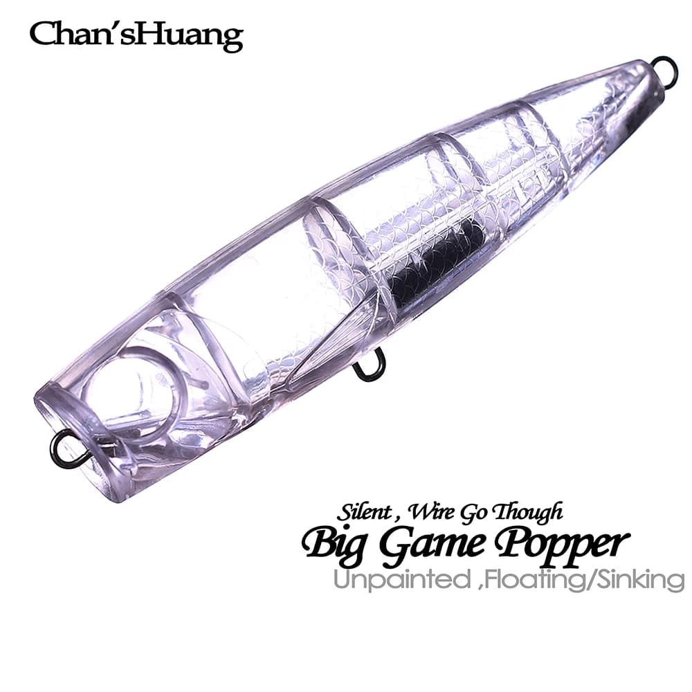 Chan’sHuang 5 Pezzi Esche Grezze Non Verniciate Galleggianti/Affondanti per Big Game Popper con Filo Passante, Esca Artificiale Fai da Te