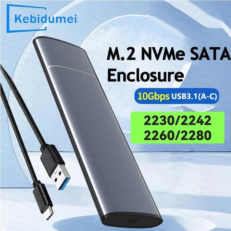 M.2 SATA NVMe SSD Enclosure Adapter 10Gbps to NVMe SSD Case USB C 3.1 Gen2 SATA NGFF PCIe External Hard Drive Box for Laptop PC
