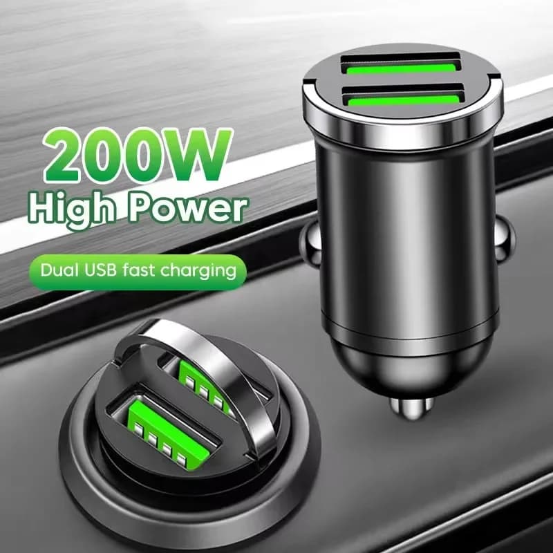 Caricabatteria da auto doppio USB da 200 W Caricatore per telefono da auto Mini USB C da 100 W Adattatore di ricarica rapida QC3 per IPhone Xiaomi Huawei Samsung