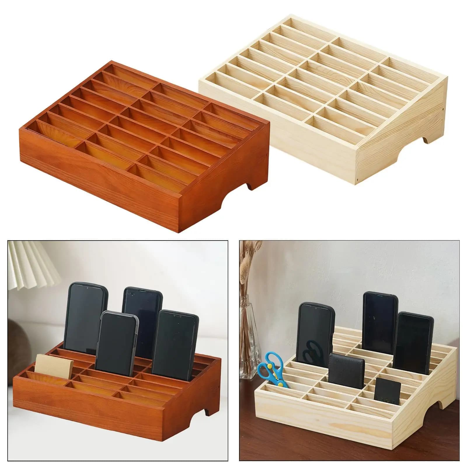 Multifunctional Smartphone Storage Rack Wooden Cell Phone Holder Rectangular Organizer for Educational Institutions
