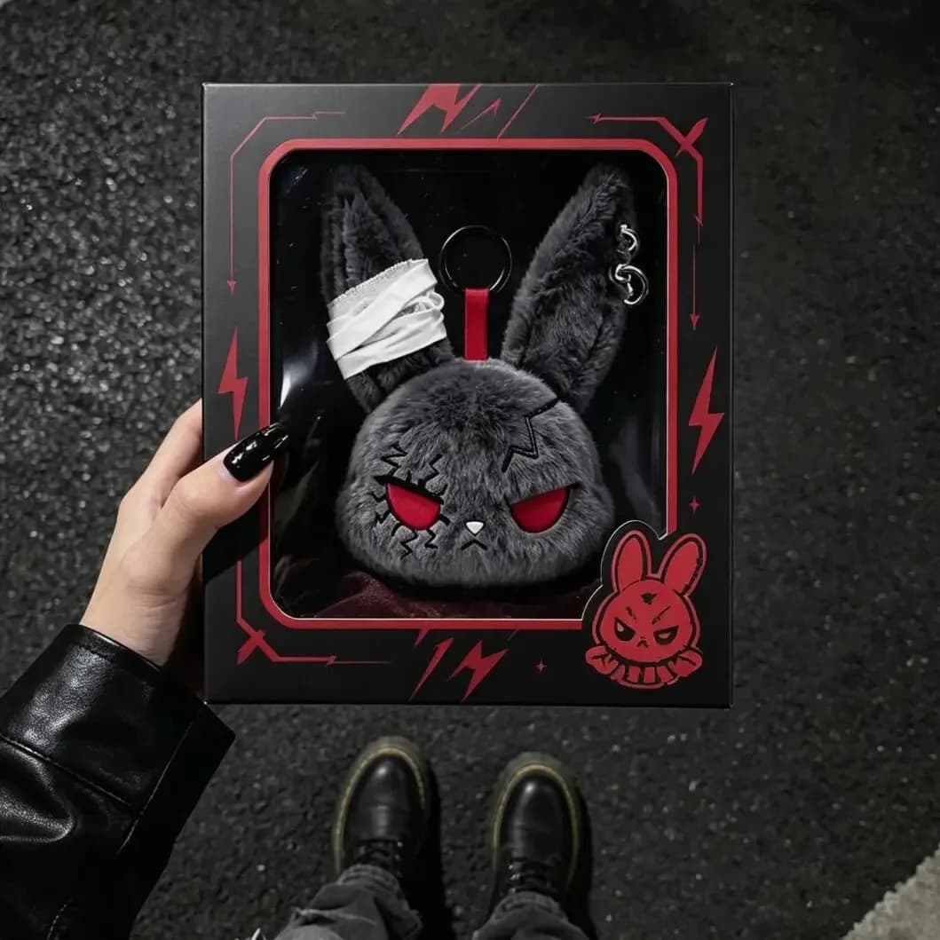 Hot Gothic Bunny Plush Keychain RabbitBag Charm with Bandage Desian Kawaii Key Ring Pendant Car Bag Ornament Gift To