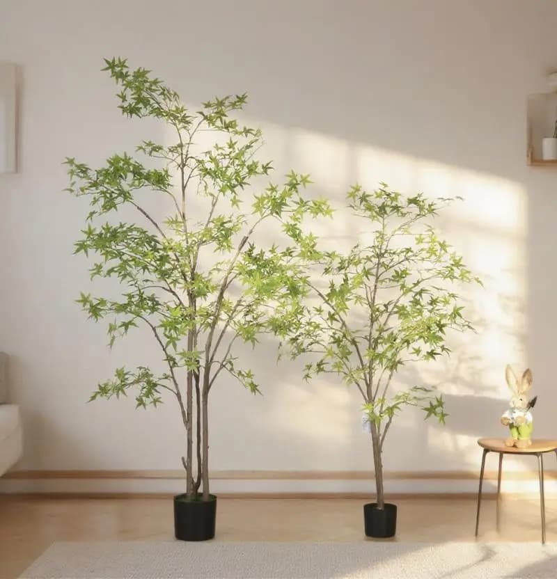 Artificial Plastic Potted Plant Maple Tree Lifelike Faux Plant For Office Garden Home Decor F1444