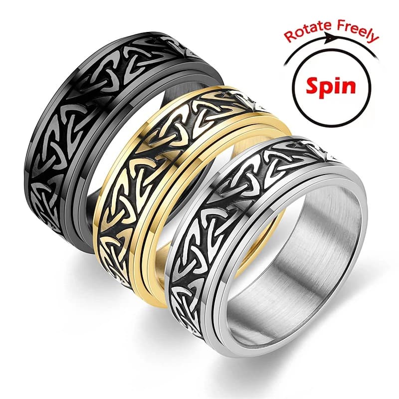 Ruota rotante Ansia Fidget Anelli Homme Anello in acciaio inossidabile per uomo Donna Nodo celtico Coppia Spinning Spinner Anello Regali