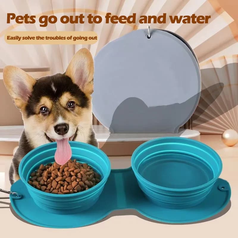 Ciotola pieghevole portatile in silicone per mangiatoia per cani, 2 pezzi, dispenser per animali domestici, contenitore per cibo e acqua per cani da viaggio all'aperto, gatti e alpinismo