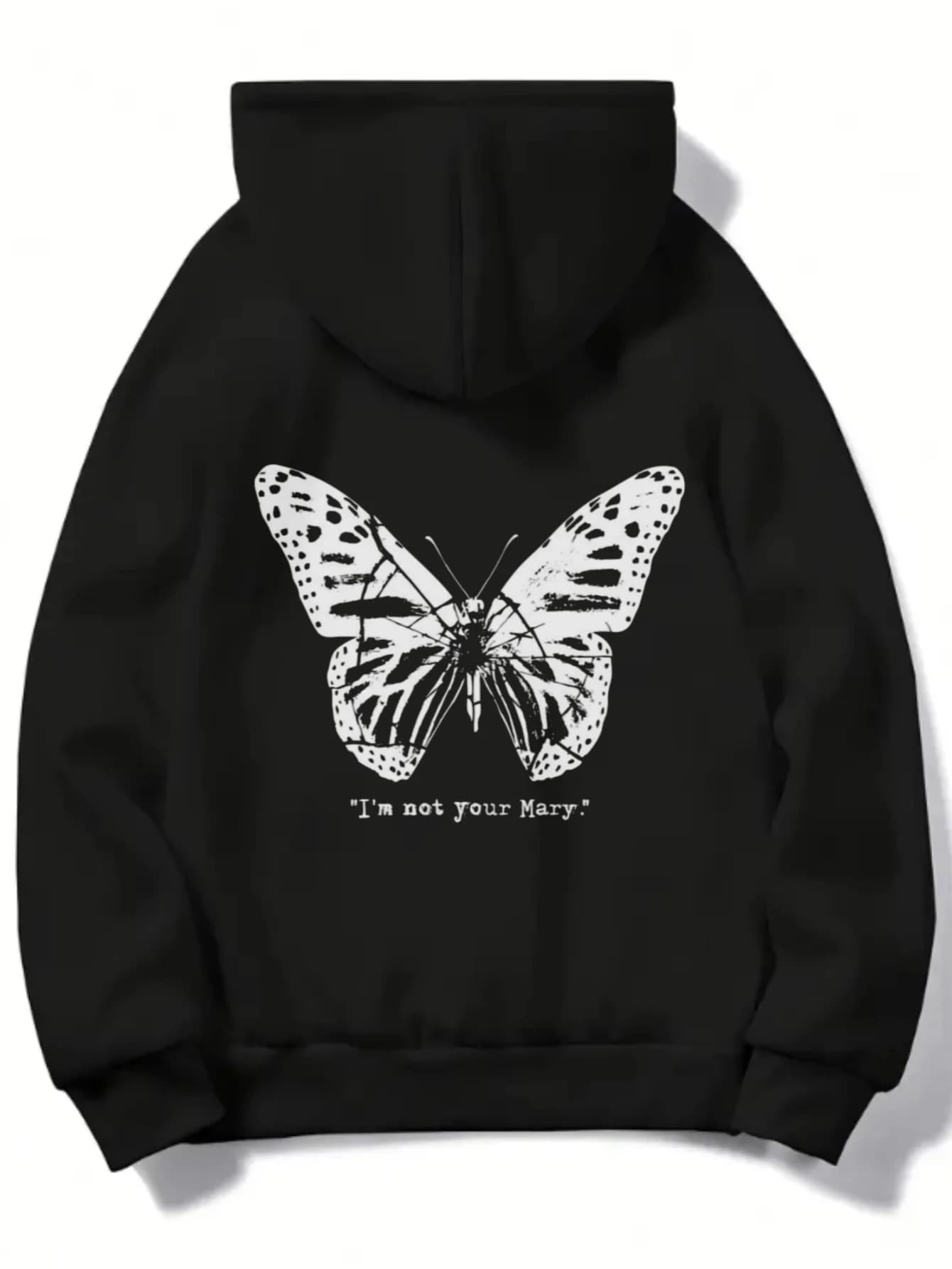 White Butterfly Printing: Large Oversize Random Pullover, Printed Patterns On The Back, Men's Hoodies