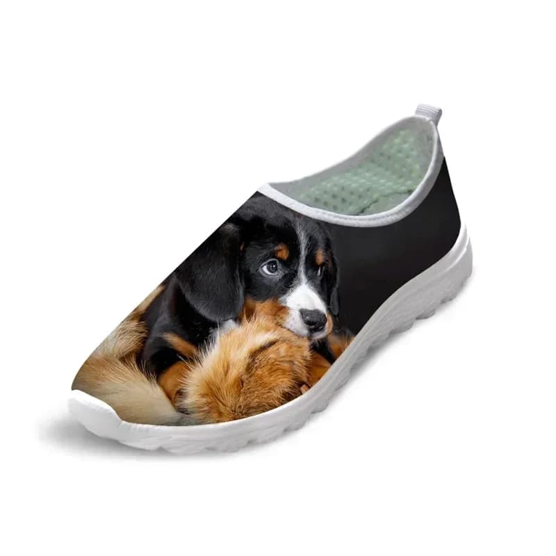 Scarpe da donna estive traspiranti in rete con stampa Bernese Mountain Dog, comode sneakers bianche da donna, scarpe da ginnastica estive da donna