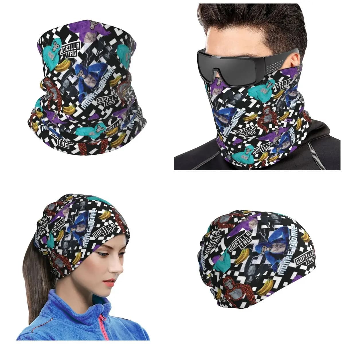 Gorilla Tag VR Gamer Merch Pixel Monke Bandana Neck Gaiter Printed Wrap Scarf Running Face Mask For Men Women Adult Winter