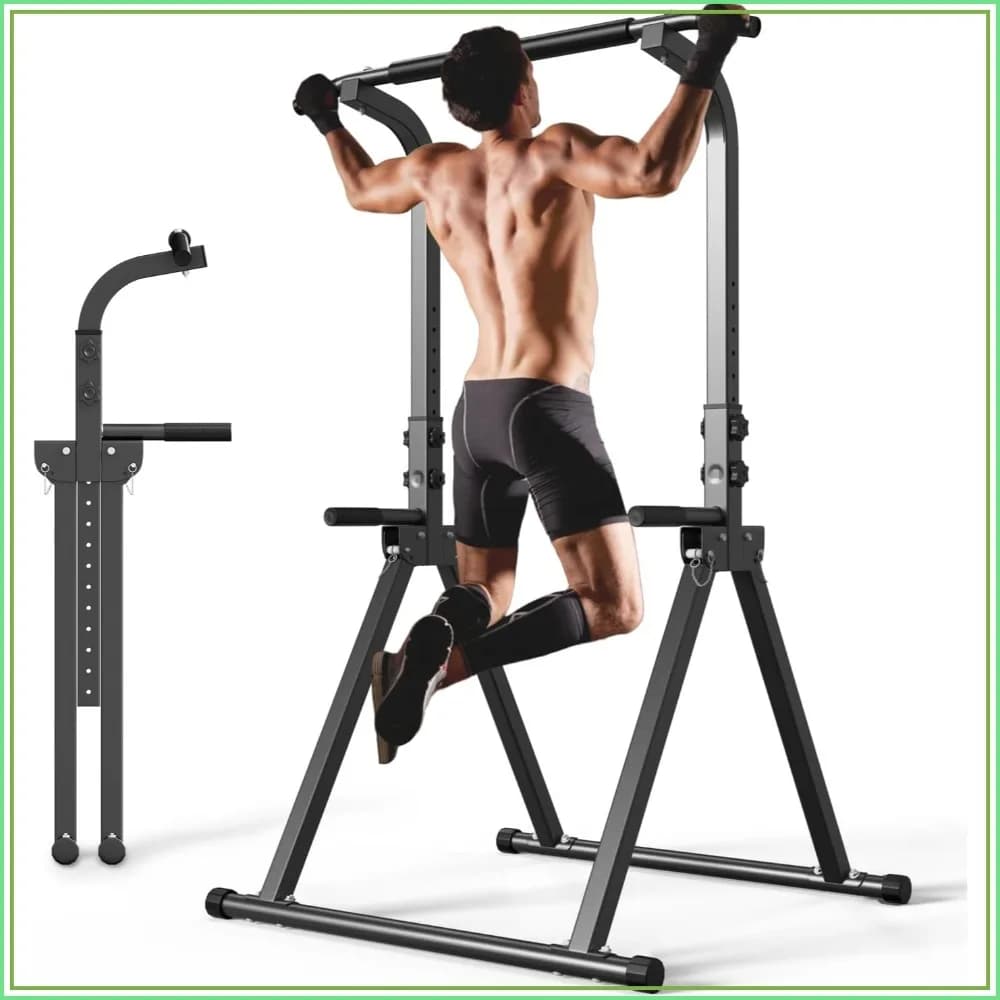 Foldable Pull Up Bar Free Standing Multi-function Power Tower Dip Bar with Assistance Bands Home Gym Strength Training