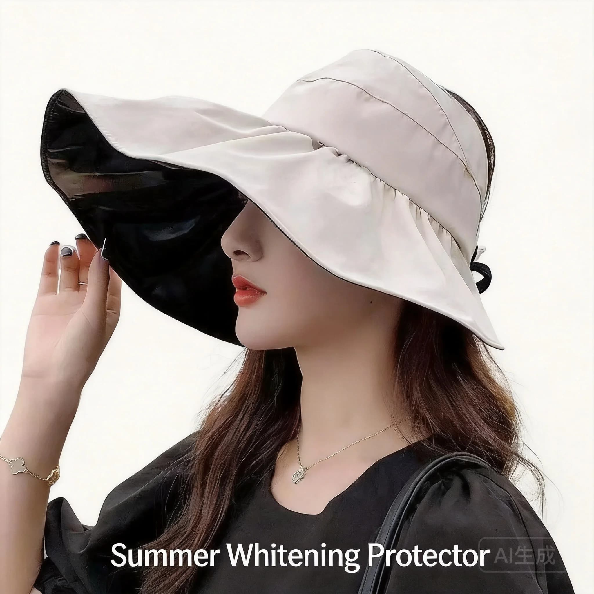 Women Wide Brim Cotton Bucket Hat Uv Protection Foldable Ponytail Sun Hat Summer Outdoor Breathable Sunshade Cap For Beach Trave