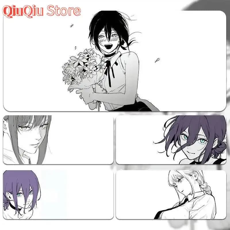 Tappetino per mouse grande Chainsaw Man Anime Girl - Design minimalista in bianco e nero XXL, tappetino da scrivania da gioco antiscivolo per dormitorio e ufficio