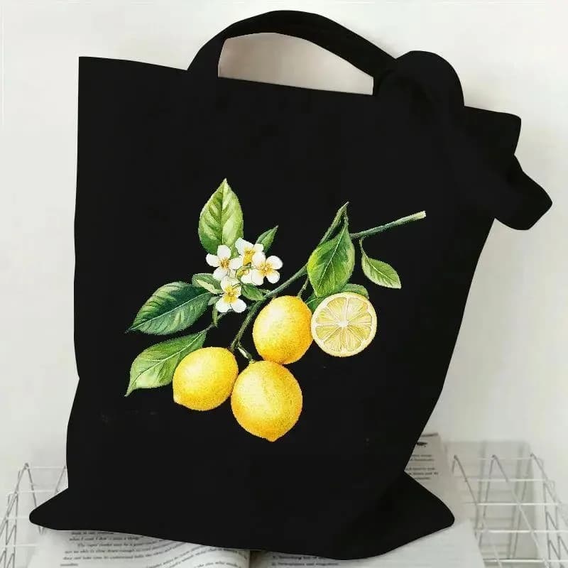 Borsa tote in tela con fiori di limone estivi, borsa a tracolla con grafica di frutta gialla fresca, borsa riutilizzabile per la spesa, borse casual Harajuku