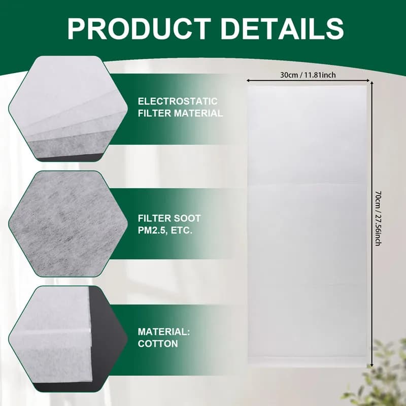4 pezzi di cotone filtrante elettrostatico da 28 pollici x 12 pollici, rete filtrante HEPA PM2.5 per purificatore d'aria Mi