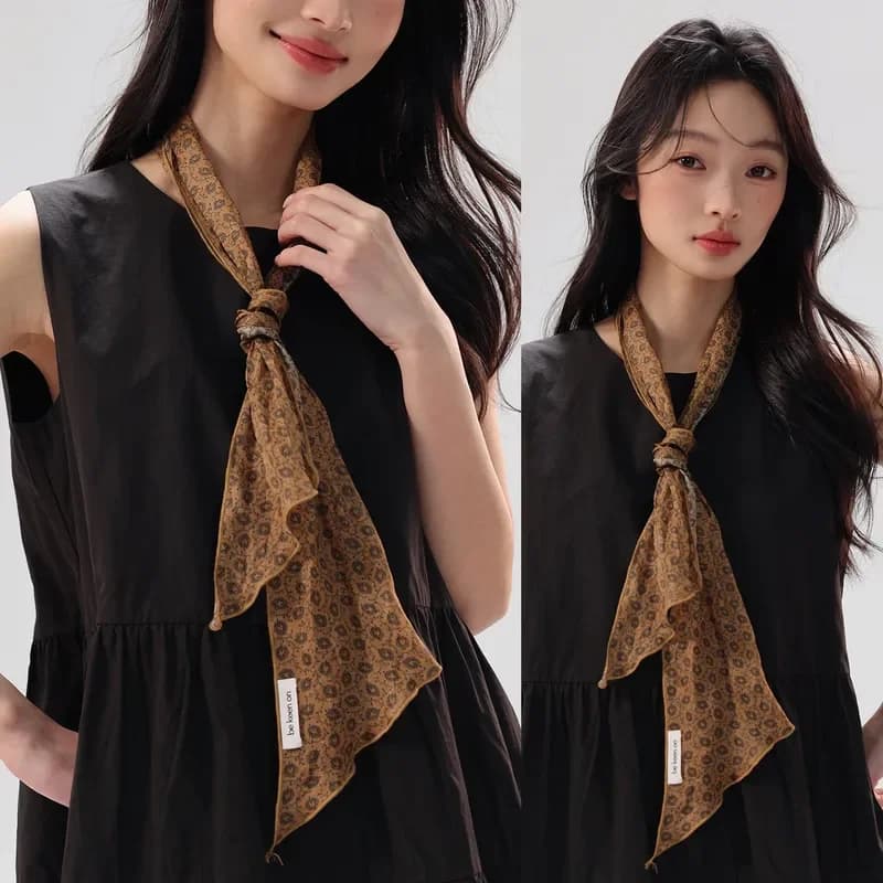 2026 Retro Ramie Silk Scarf Long Lightweight Versatile Streamer for Spring Summer Korean Neck Protection and Hair Decoration
