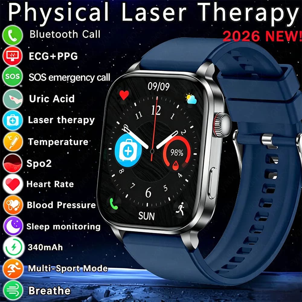 Smartwatch Professionale 2026 Aggiornato per il Controllo della Salute: Acido Urico, Lipidi nel Sangue, Pressione Sanguigna, ECG+PPG, Batteria 340mAh, per Uomo