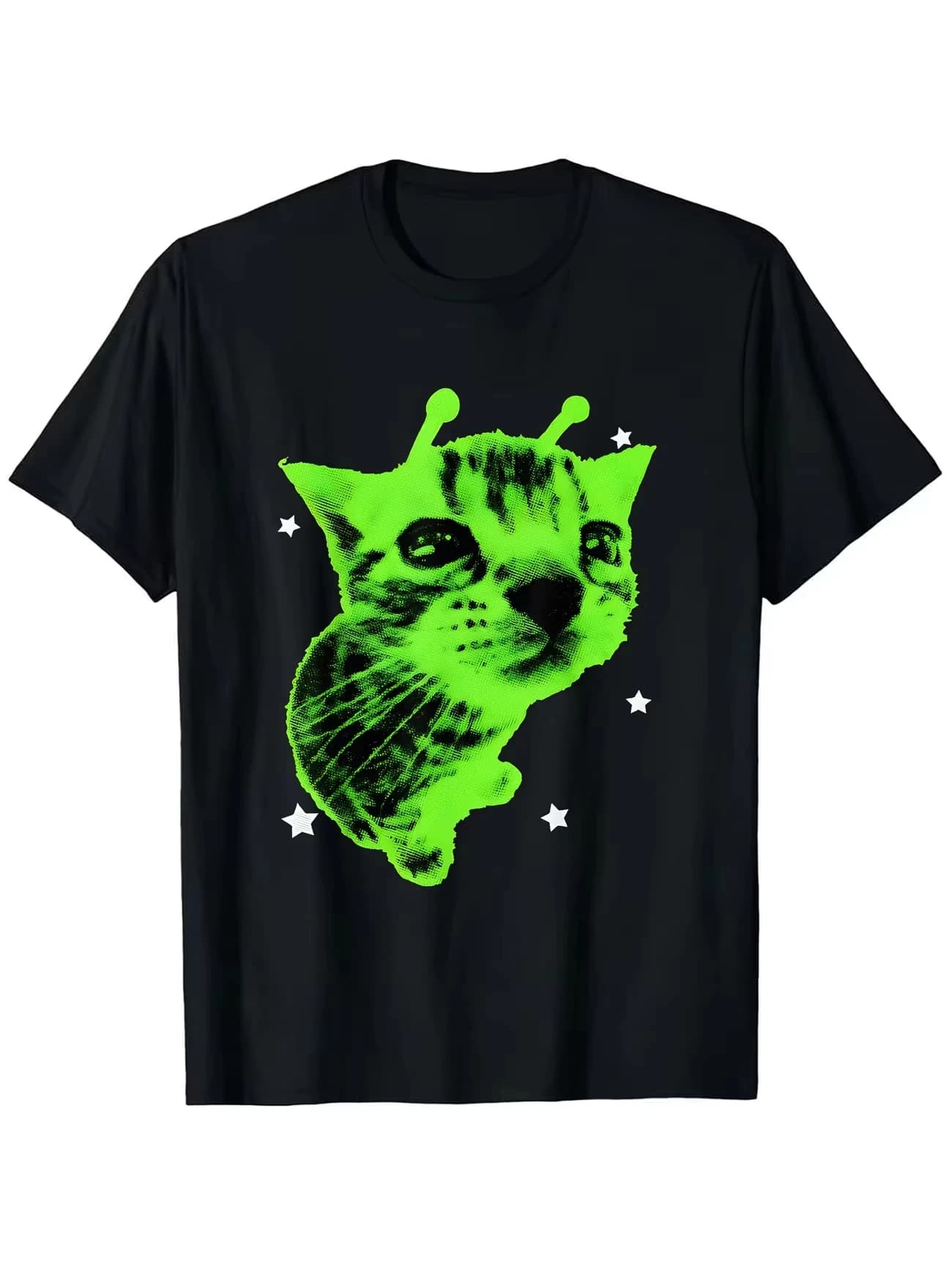 Men'S Y2K Alien Cat Meme T Shirt Streetwear Y2K Tee Summer Women Tee Oversized Ironic Humor Gen Z Alpha Brain Rot Humor Novelty
