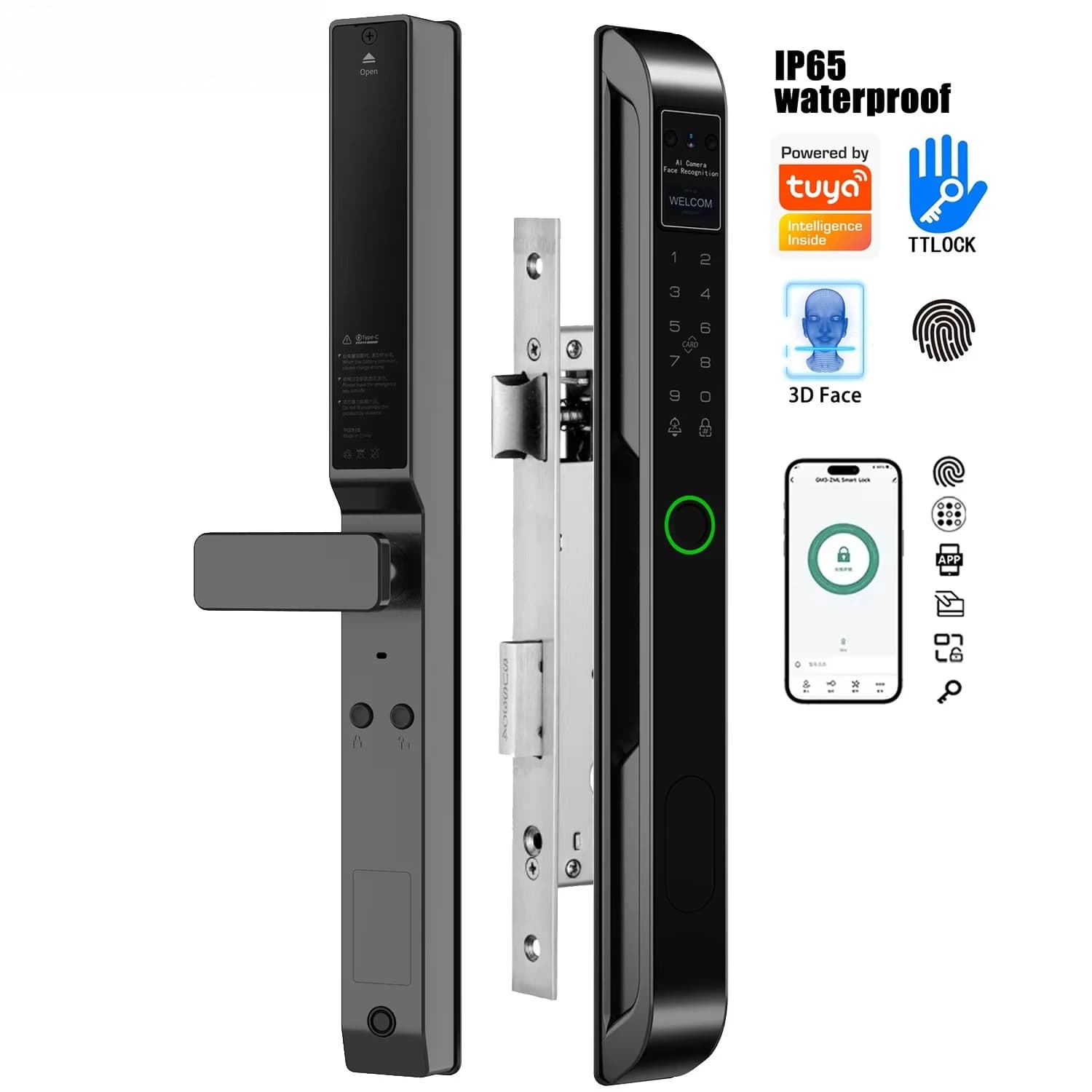 3D Face Fingerprint Tuya Ttlock Smart Automatic Lock