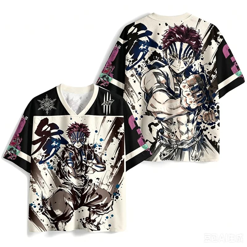 Children's, Men's, and Women's Demon Slayer Blade Nest 3D Printed Mesh Shirt Loose Game Peripheral Short Sleeve