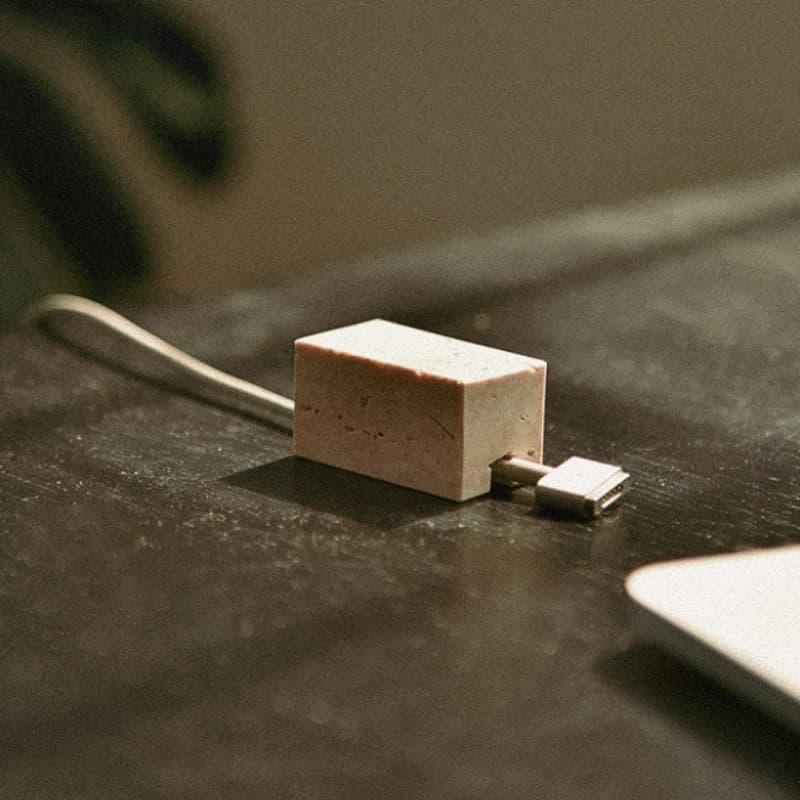 Travertine Cord Organizer or Holder, Cable Management, Wire Keeper for Nightstand and Desk,Stone Cube Cord Strap